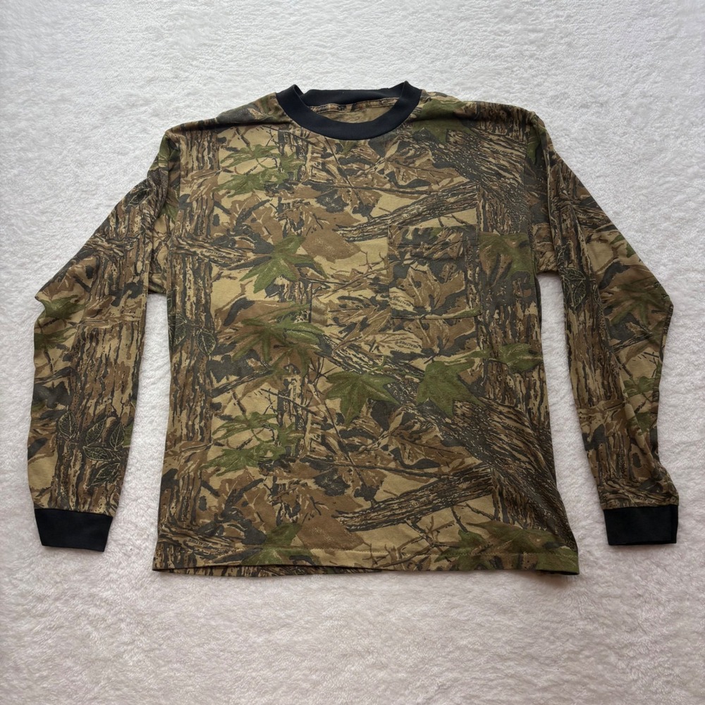 Vintage Realteee 90s Camo Long Sleeve Pocket T-Shirt Brown Green Mens L/XL